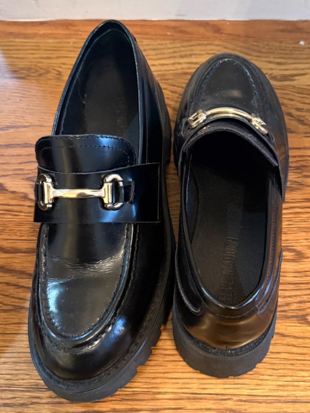 H&M Black Chunky Platform Loafers Gold Horsebit Lug Sole Size 8